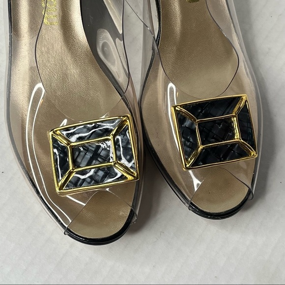 California Magdesians Clear Transparent Enamel Like Wedge Heel Sling Back Y2K - Picture 12 of 13
